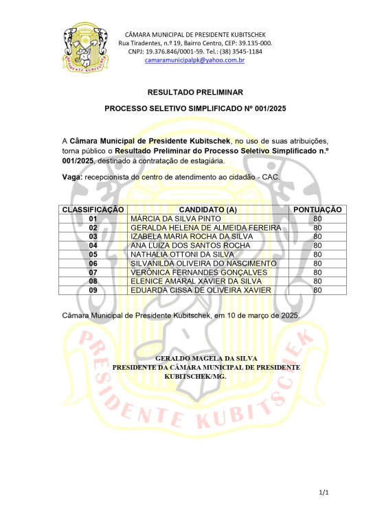 OPORTUNIDADE DE ESTÁGIO - RESULTADO